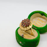9ct Yellow Gold Bohemian Garnet Set Floral Cluster Ring Vintage 1967 London