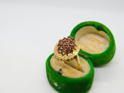 9ct Yellow Gold Bohemian Garnet Set Floral Cluster Ring Vintage 1967 London