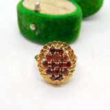 9ct Yellow Gold Bohemian Garnet Set Floral Cluster Ring Vintage 1967 London