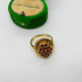 9ct Yellow Gold Bohemian Garnet Set Floral Cluster Ring Vintage 1967 London