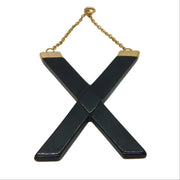 Victorian Large 9ct Gold Mounted Whitby Jet Mourning Cross 'X' Pendant Antique c1860
