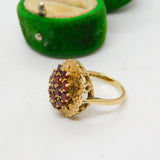 9ct Yellow Gold Bohemian Garnet Set Floral Cluster Ring Vintage 1967 London
