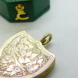 Victorian 9ct Gold Back & Front Shield Form Floral Locket Pendant Antique c1890