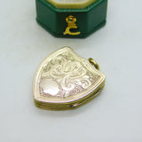 Victorian 9ct Gold Back & Front Shield Form Floral Locket Pendant Antique c1890