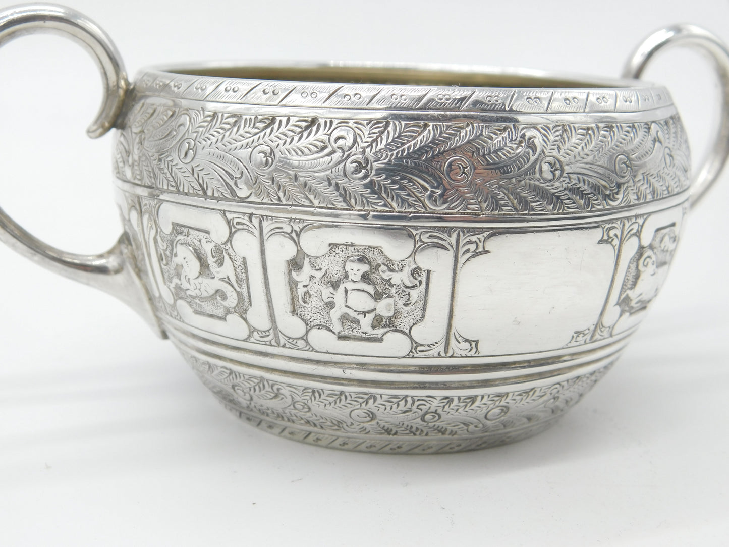 Victorian Sterling Silver 12 Symbols of Zodiac Sugar Bowl Antique 1874 Sheffield