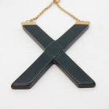 Victorian Large 9ct Gold Mounted Whitby Jet Mourning Cross 'X' Pendant Antique c1860
