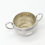 Victorian Sterling Silver 12 Symbols of Zodiac Sugar Bowl Antique 1874 Sheffield