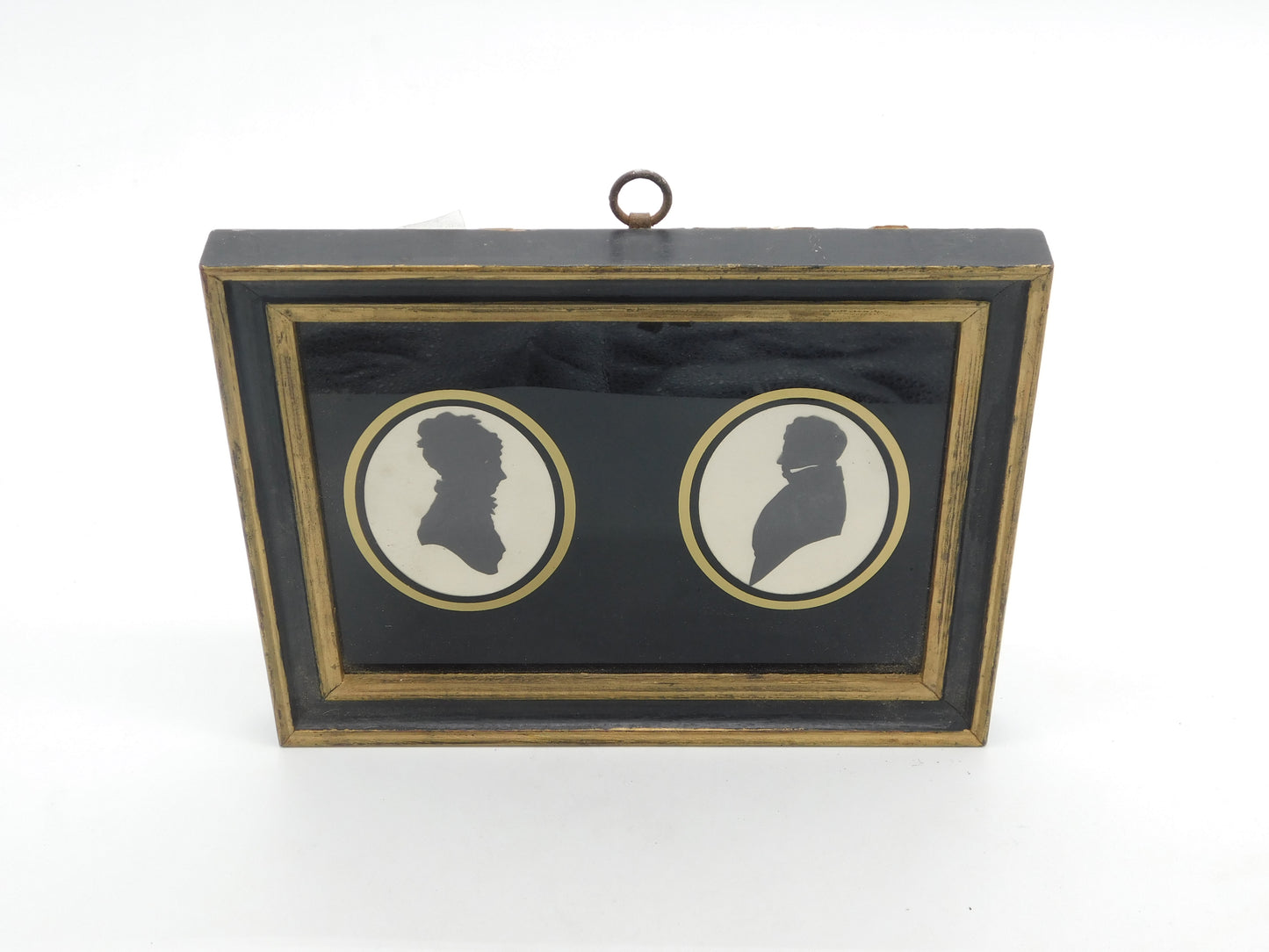 Early Victorian Framed Silhouette Portrait Miniatures Couple Facing 1840 Antique