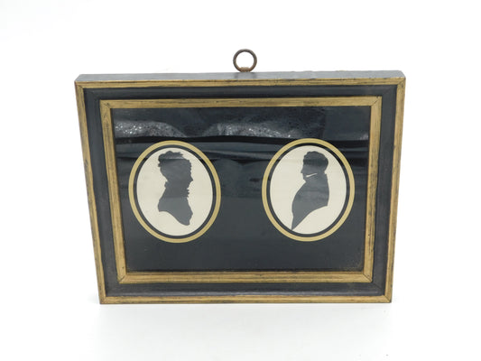 Early Victorian Framed Silhouette Portrait Miniatures Couple Facing 1840 Antique