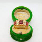 Edwardian 15ct Gold, Garnet & White Sapphire Boat Ring Antique 1908 Chester