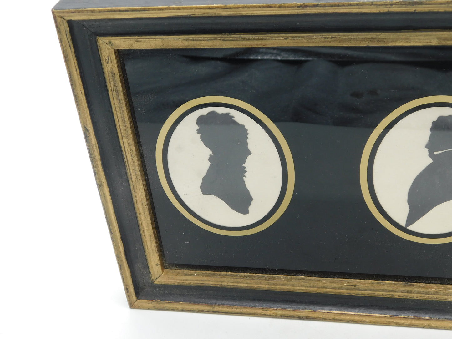 Early Victorian Framed Silhouette Portrait Miniatures Couple Facing 1840 Antique