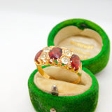 Edwardian 15ct Gold, Garnet & White Sapphire Boat Ring Antique 1908 Chester