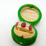 Edwardian 15ct Gold, Garnet & White Sapphire Boat Ring Antique 1908 Chester