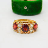 Edwardian 15ct Gold, Garnet & White Sapphire Boat Ring Antique 1908 Chester