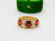 Edwardian 15ct Gold, Garnet & White Sapphire Boat Ring Antique 1908 Chester