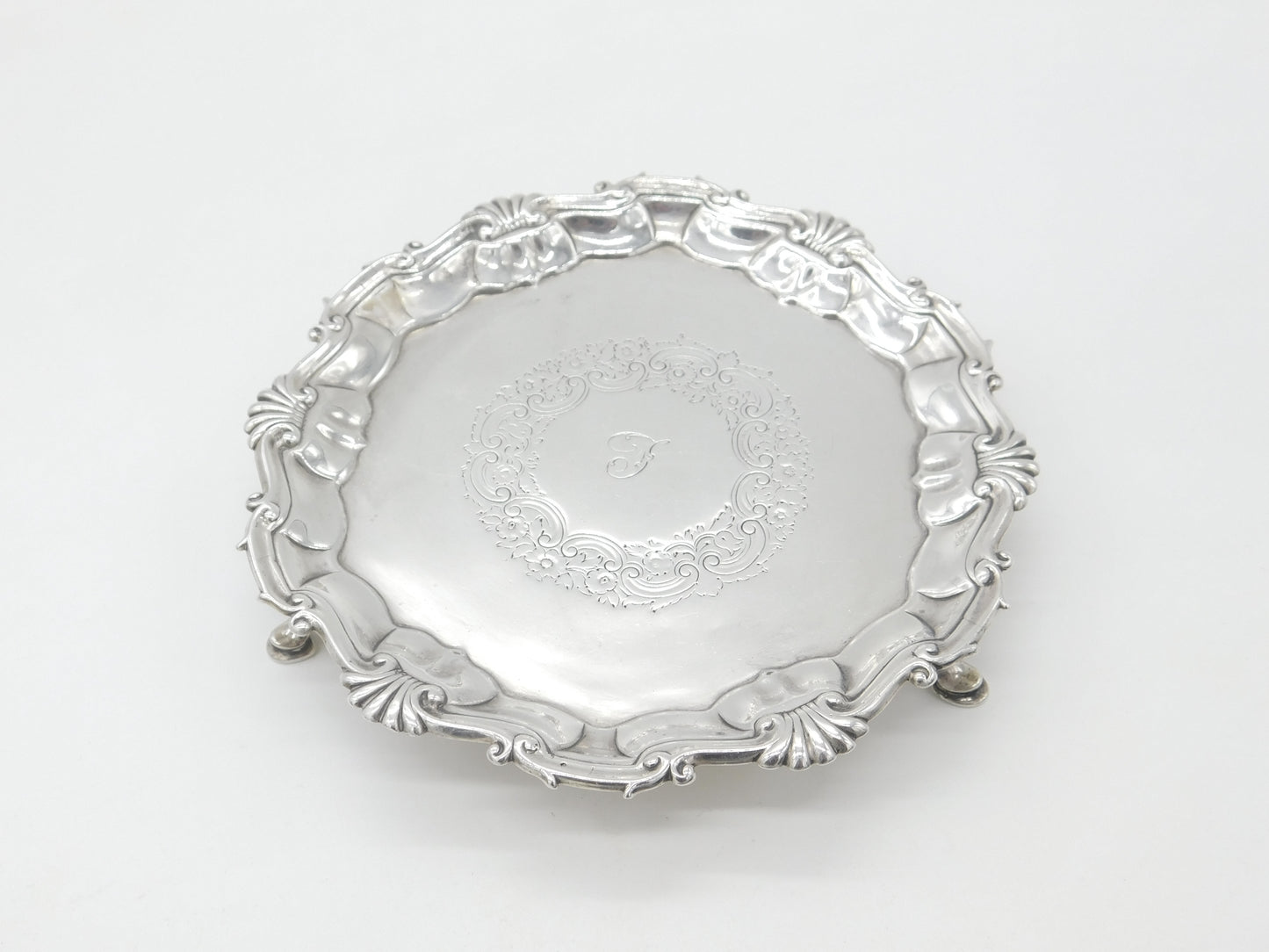 George II Sterling Silver Scallop Edge Salver Dish London 1750 Hugh Mills