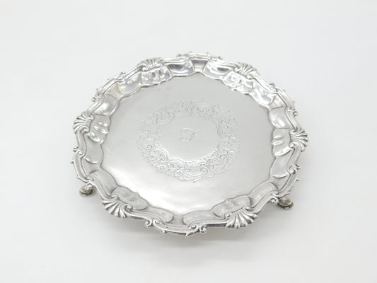 George II Sterling Silver Scallop Edge Salver Dish London 1750 Hugh Mills