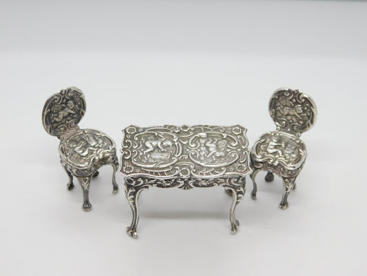 Victorian Sterling Silver Dolls House Dining Table Ornaments Antique c1900