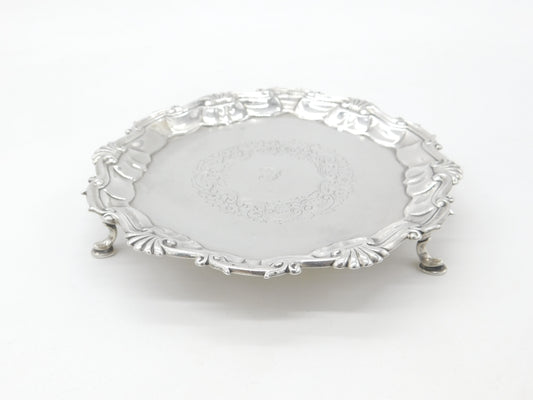 George II Sterling Silver Scallop Edge Salver Dish London 1750 Hugh Mills