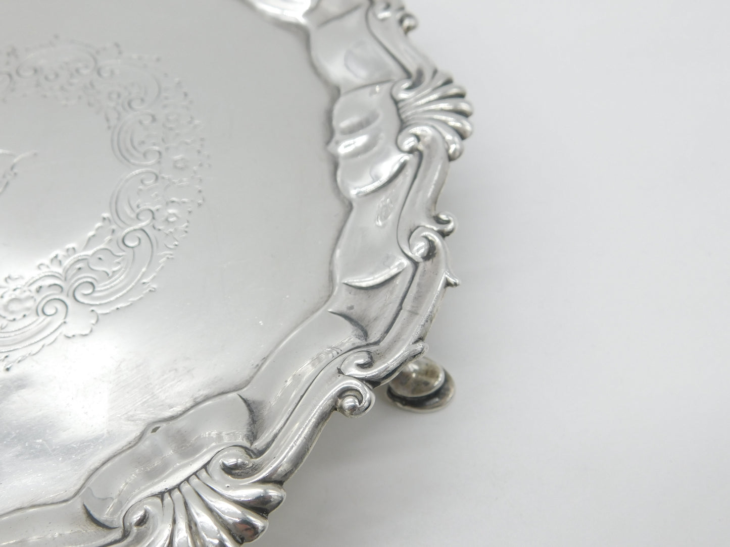 George II Sterling Silver Scallop Edge Salver Dish London 1750 Hugh Mills