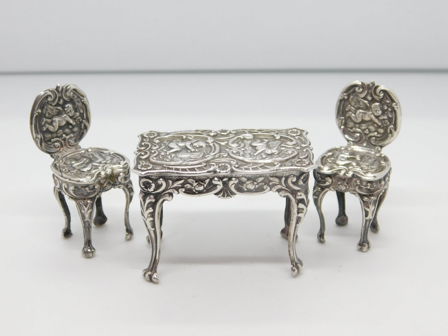 Victorian Sterling Silver Dolls House Dining Table Ornaments Antique c1900