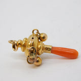Victorian 15ct Yellow Gold, Red Coral Miniature Rattle Pendant Antique c1860