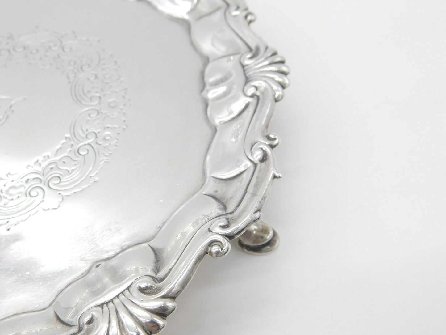 George II Sterling Silver Scallop Edge Salver Dish London 1750 Hugh Mills