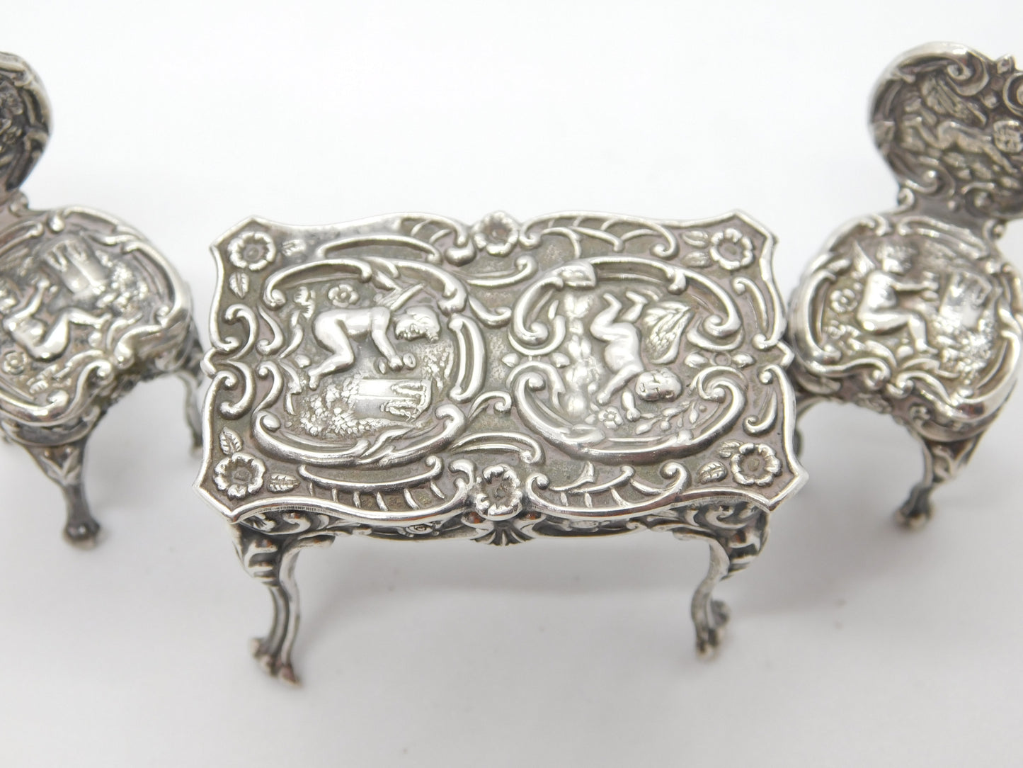 Victorian Sterling Silver Dolls House Dining Table Ornaments Antique c1900