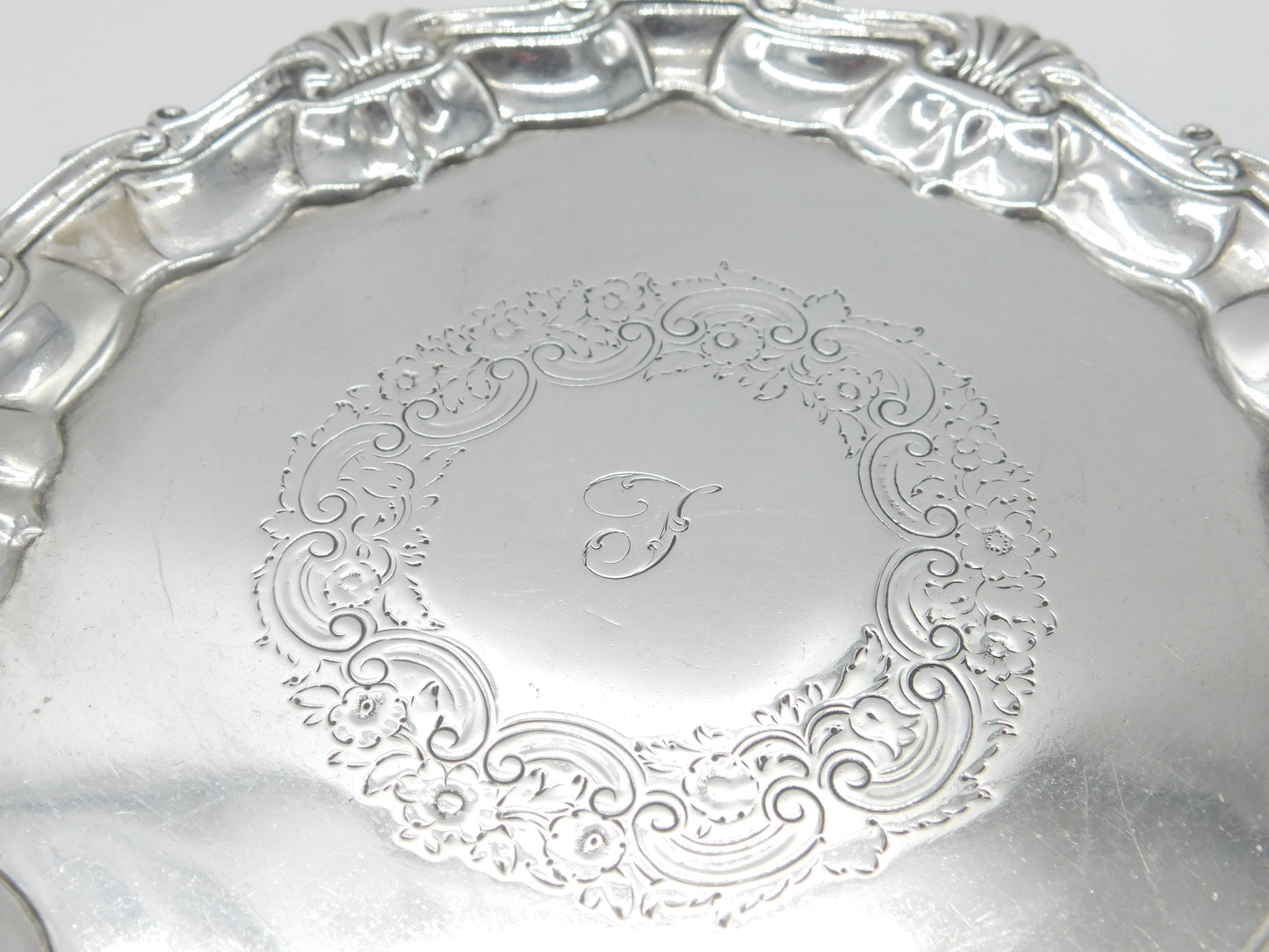 George II Sterling Silver Scallop Edge Salver Dish London 1750 Hugh Mills