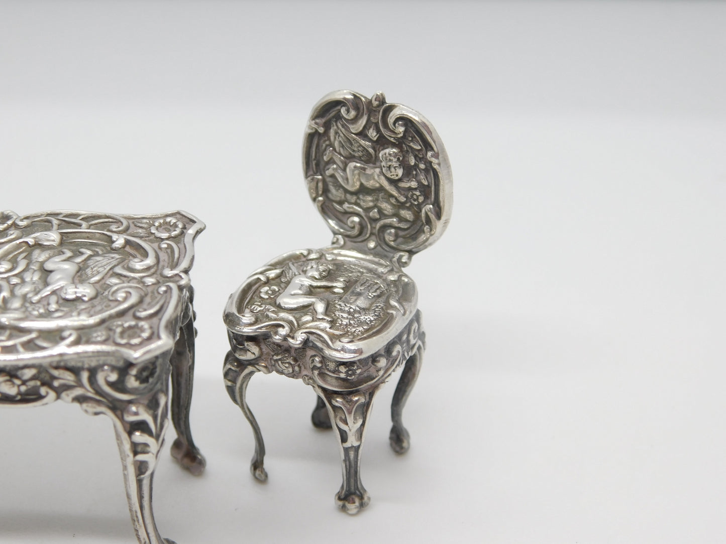 Victorian Sterling Silver Dolls House Dining Table Ornaments Antique c1900