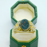 Victorian Sterling Silver Gilt Carved Bloodstone Masonic Intaglio Signet Ring c1840