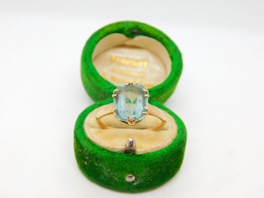 Edwardian 9ct Gold & Emerald Cut Topaz Dress Ring Antique c1910