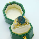 Victorian Sterling Silver Gilt Carved Bloodstone Masonic Intaglio Signet Ring c1840