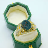 Victorian Sterling Silver Gilt Carved Bloodstone Masonic Intaglio Signet Ring c1840