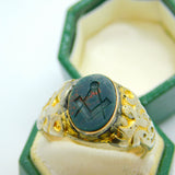 Victorian Sterling Silver Gilt Carved Bloodstone Masonic Intaglio Signet Ring c1840