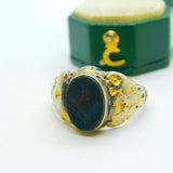 Victorian Sterling Silver Gilt Carved Bloodstone Masonic Intaglio Signet Ring c1840