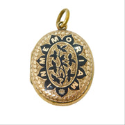 Victorian 9ct Gold Back & Front Black Enamel 'In Memoriam' Mourning Locket c1860
