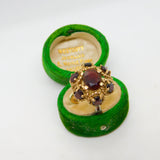 9ct Yellow Gold Bohemian Garnet Floral Cluster Ring Vintage 1977 London