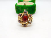 9ct Yellow Gold Bohemian Garnet Floral Cluster Ring Vintage 1977 London