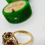 9ct Yellow Gold Bohemian Garnet Floral Cluster Ring Vintage 1977 London