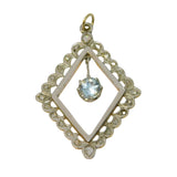 19th Century 15ct Gold & Platinum, Diamond & 1ct Aquamarine Pendant Antique c1890
