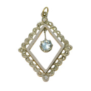 19th Century 15ct Gold & Platinum, Diamond & 1ct Aquamarine Pendant Antique c1890