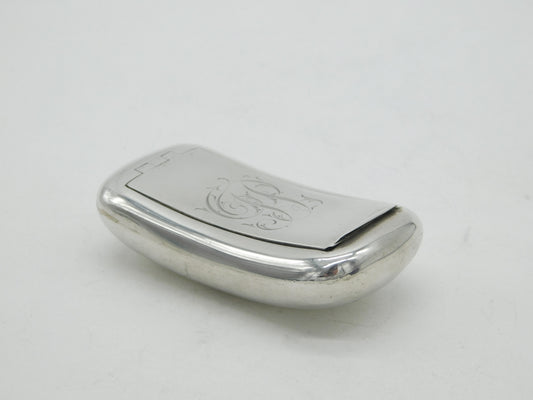 Edwardian Sterling Silver Curved Snuff Box Antique 1909 Birmingham