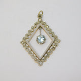 19th Century 15ct Gold & Platinum, Diamond & 1ct Aquamarine Pendant Antique c1890