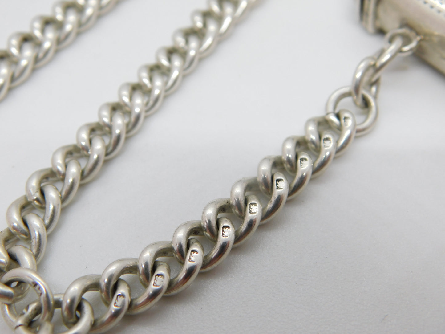 Victorian Sterling Silver Graduating Albert Watch Chain & Vesta 1892 Antique