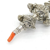 Victorian Sterling Silver, Coral Baby Rattle & Teether Antique 1883 Birmingham