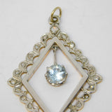19th Century 15ct Gold & Platinum, Diamond & 1ct Aquamarine Pendant Antique c1890