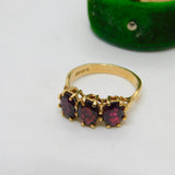 9ct Yellow Gold Three Stone Almandine Garnet Dress Ring Vintage 1973 London
