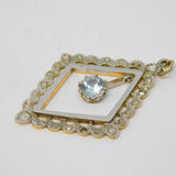 19th Century 15ct Gold & Platinum, Diamond & 1ct Aquamarine Pendant Antique c1890