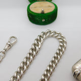 Victorian Sterling Silver Graduating Albert Watch Chain & Vesta 1892 Antique